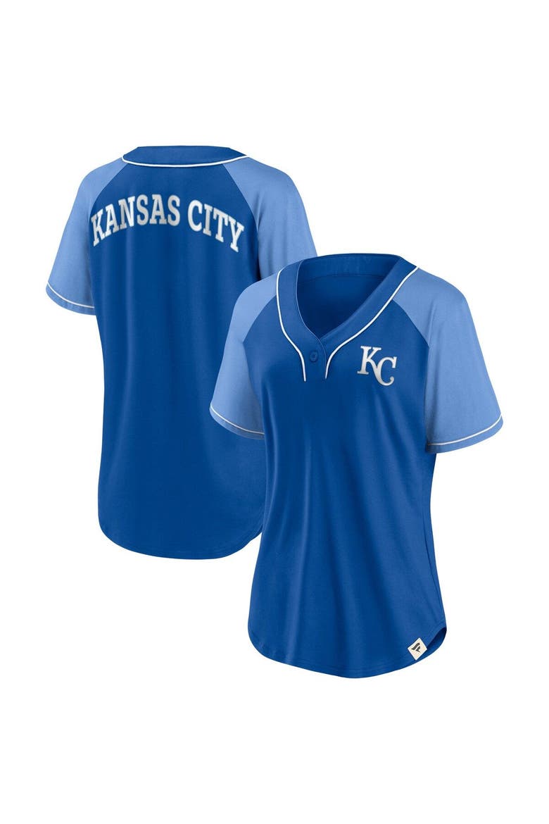 Women's Fanatics Branded Royal Kansas City Royals Bunt Raglan V-Neck T-Shirt, Main, color, Royal