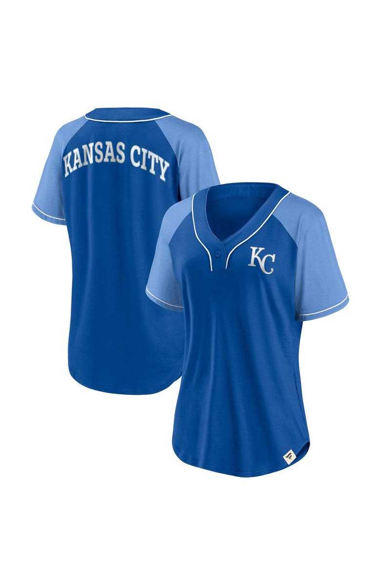 FANATICS Women's Fanatics Branded Royal Kansas City Royals Bunt Raglan V-Neck T-Shirt, Main, color,