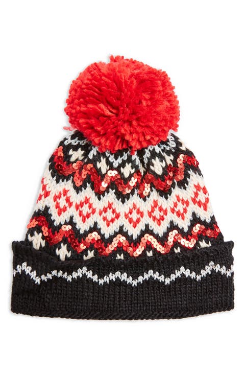 Sequin Fair Isle Pom Beanie