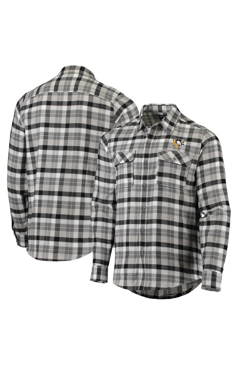 ANTIGUA Men's Antigua Black/Gray Pittsburgh Penguins Ease Plaid Button-Up Long Sleeve Shirt, Main, color, Black