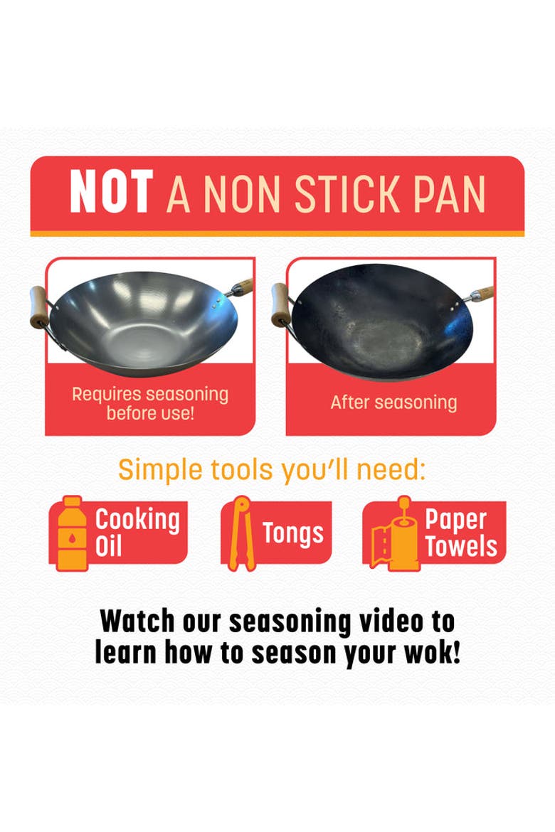 Uncoated Carbon Steel Flat Bottom Wok with Phenolic Handles, 14-Inch, Alternate, color, Metallic Silver