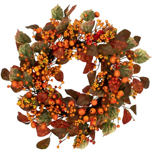 Northlight Mini Gourds And Berries Artificial Fall Harvest Wreath In Multi