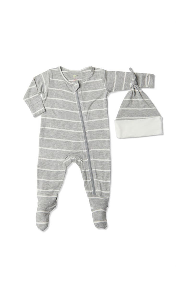 Everly Grey Jersey Long Sleeve Footie & Hat Set, Main, color, Heather Grey Stripe