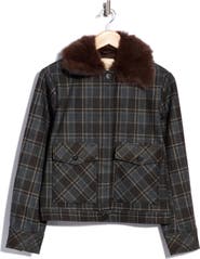 Elie Tahari Plaid Jacket with Faux Fur Collar