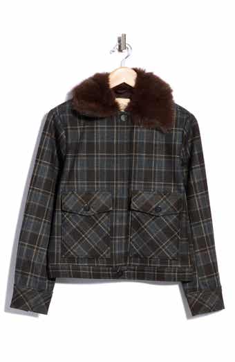 Plaid Jacket with Faux Fur Collar