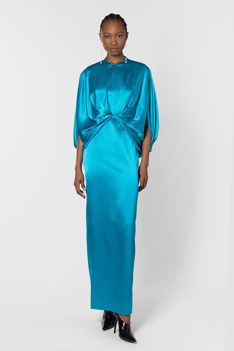 Rani Knot-Front Draped Maxi Dress, Main, color, Azure