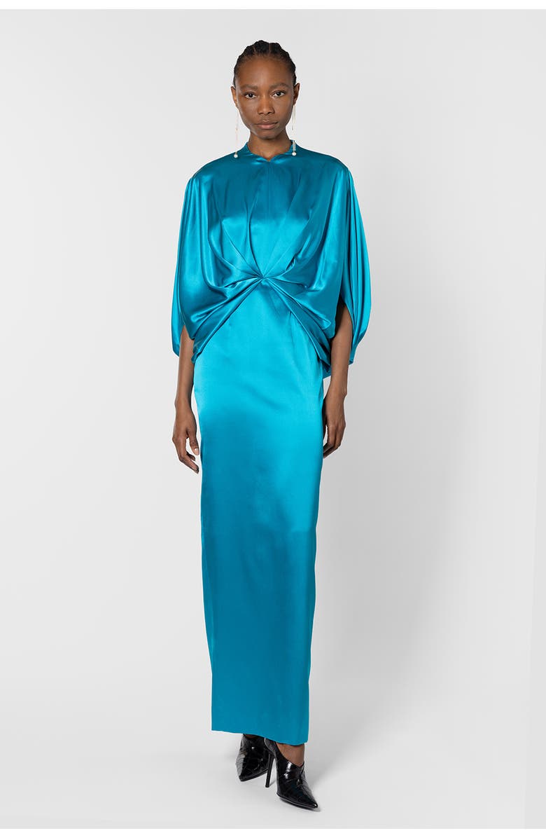 Roksanda Rani Knot-Front Draped Maxi Dress, Main, color, Azure