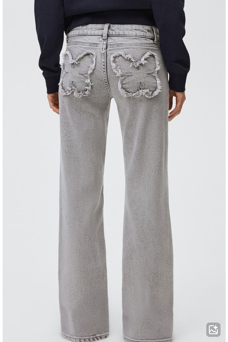 Frayed Butterfly Straight Leg Jeans, Alternate, color, DENIM GREY