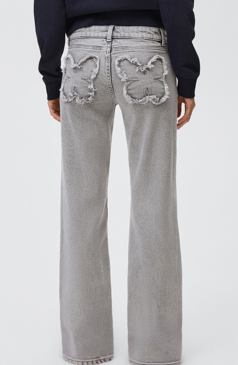MANGO TEEN Frayed Butterfly Straight Leg Jeans, Alternate, color, Denim Grey
