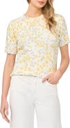 Halogen® Floral Print Short Sleeve Sweater