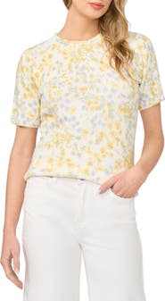 Halogen® Floral Print Short Sleeve Sweater