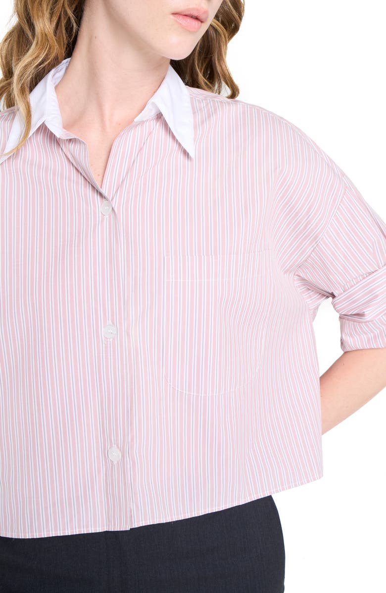 TWP Next Ex Stripe Crop Cotton Button-Up Shirt, Alternate, color, Spanish Villa/ White