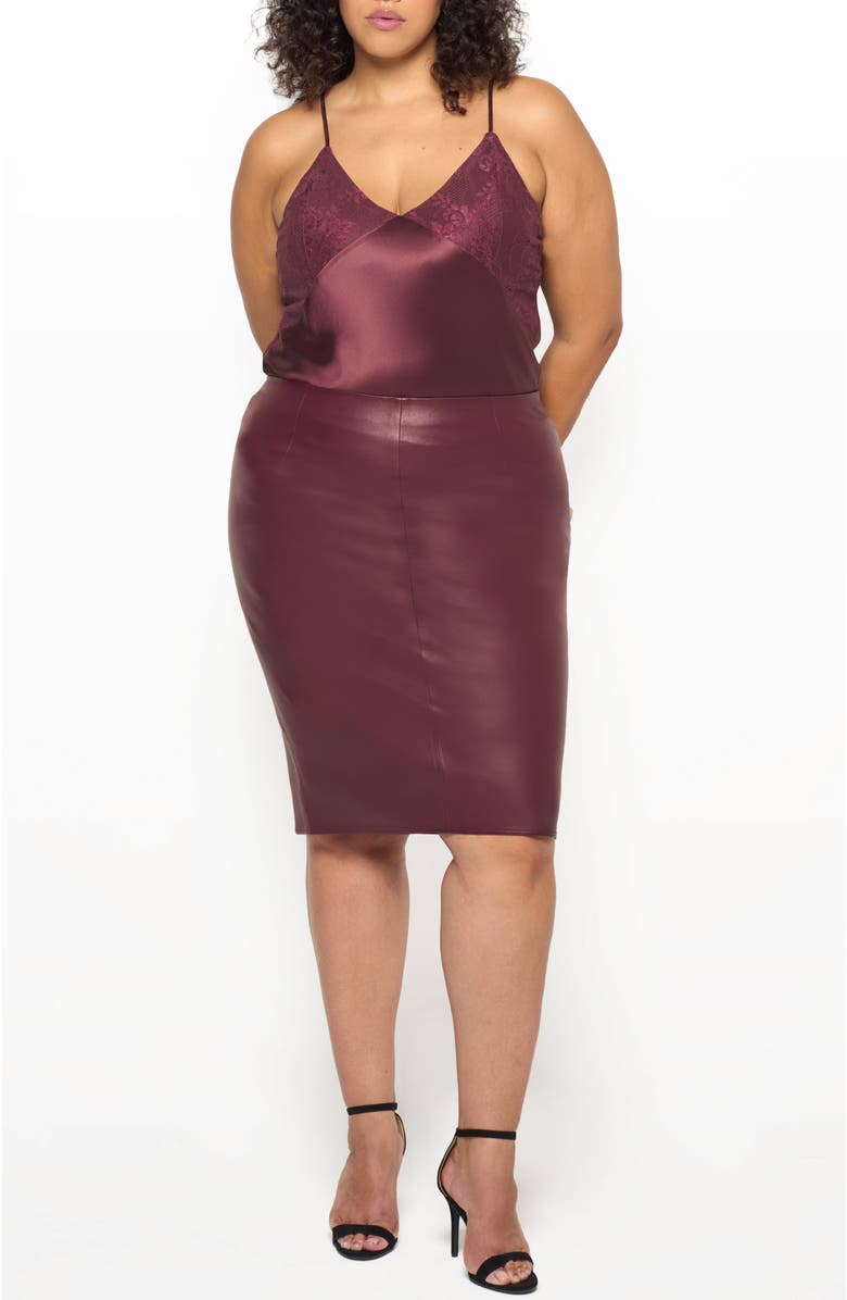 AS by DF Claude Stretch Leather Skirt, Alternate, color, Decadent Wine