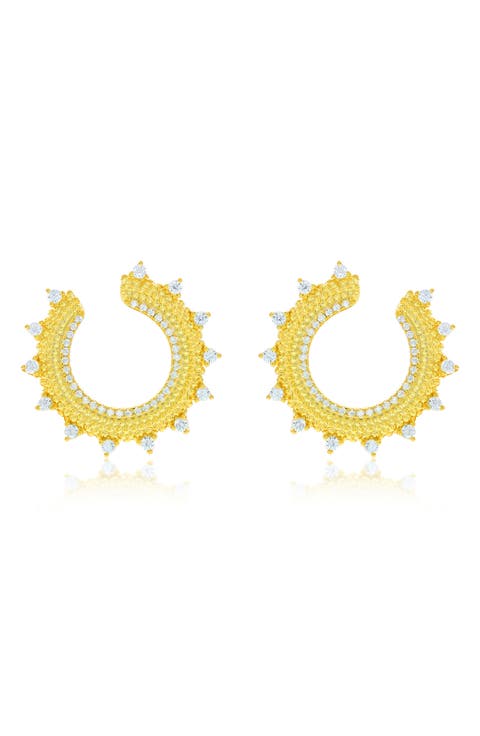 Cubic Zirconia Milgrain Sunburst Frontal Hoop Earrings