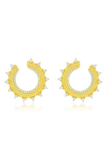 Suzy Levian Cubic Zirconia Milgrain Sunburst Frontal Hoop Earrings