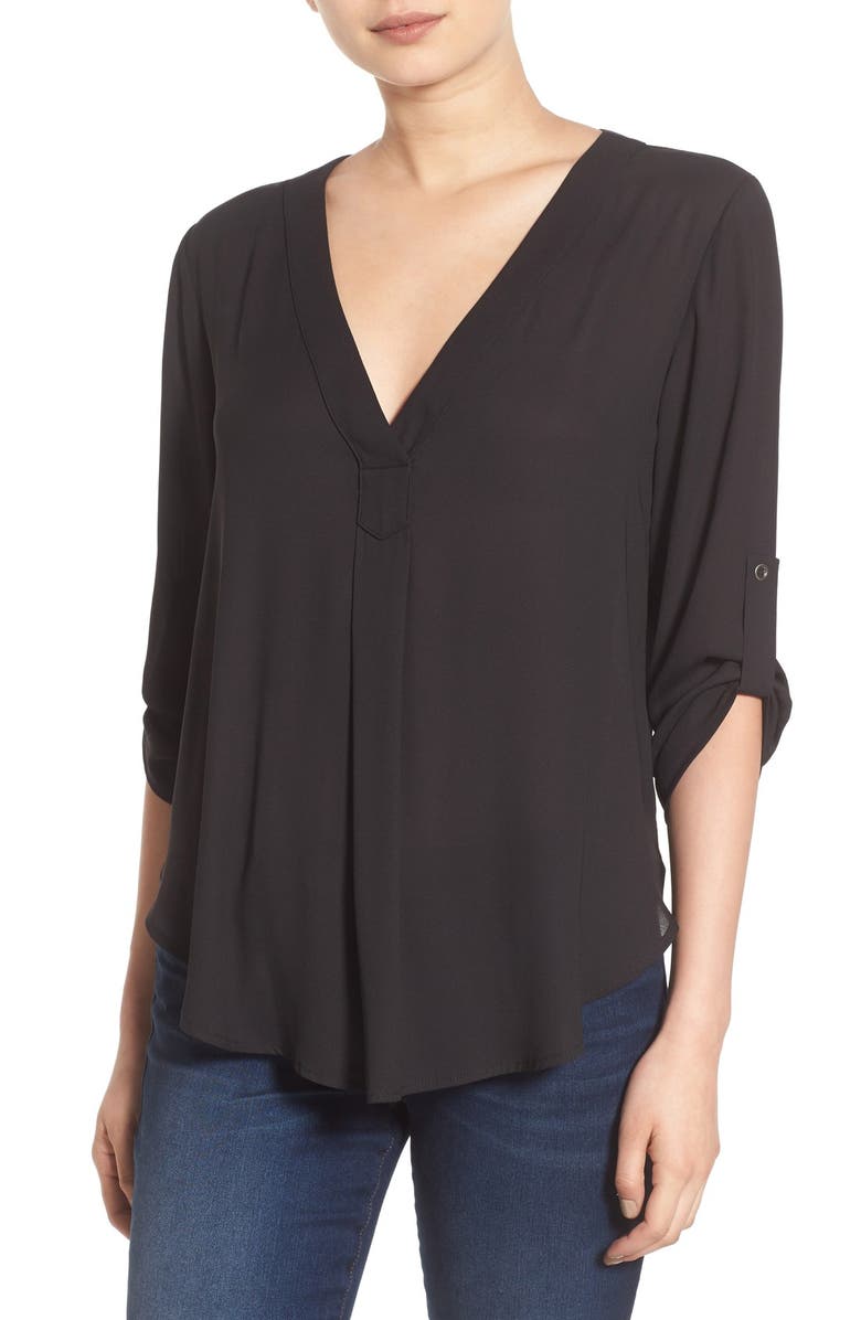 All in Favor V-Neck Crepe Blouse, Main, color,