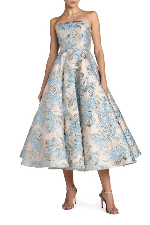 Strapless Brocade A-line Midi Dress With Pockets