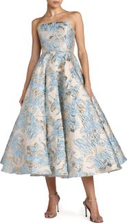 Mac Duggal Strapless Brocade A-line Midi Dress With Pockets