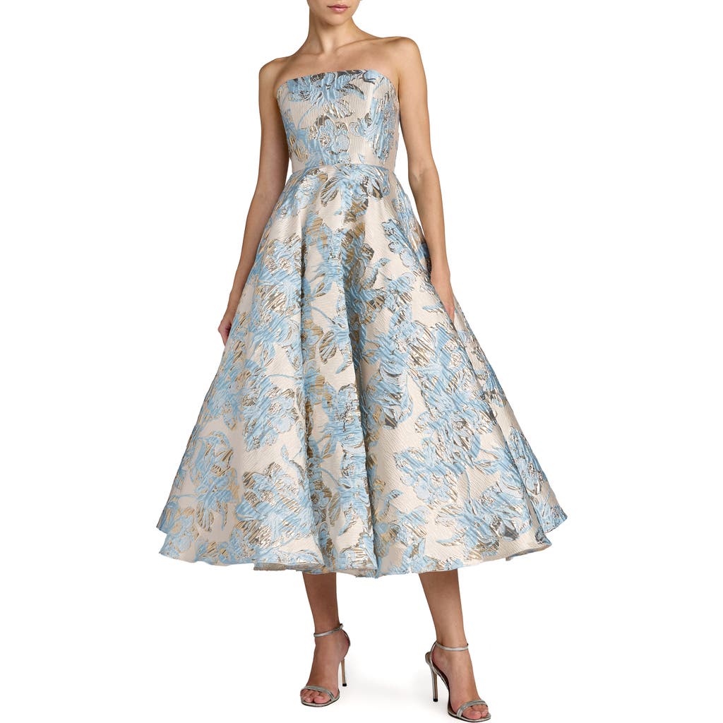 Mac Duggal Strapless Brocade A-line Midi Dress With Pockets in Powder Blue at Nordstrom, Size 4