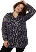 June + Vie Metallic Print Blouse