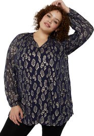 June + Vie Metallic Print Blouse