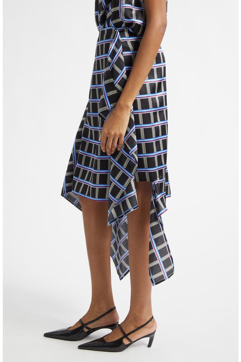 Check Asymmetric Silk & Cotton Skirt, Alternate, color, BLACK MULTI