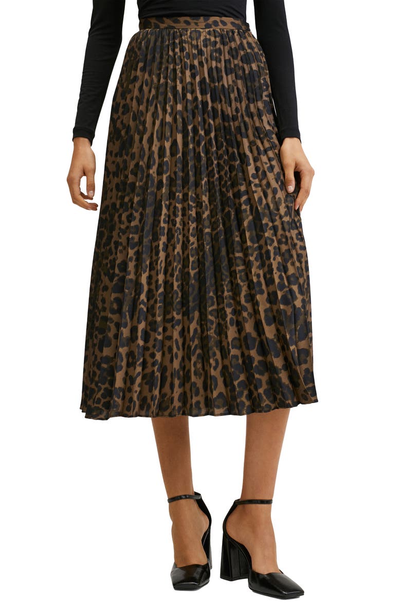 MANGO Animal Print Pleated A-Line Skirt, Main, color,