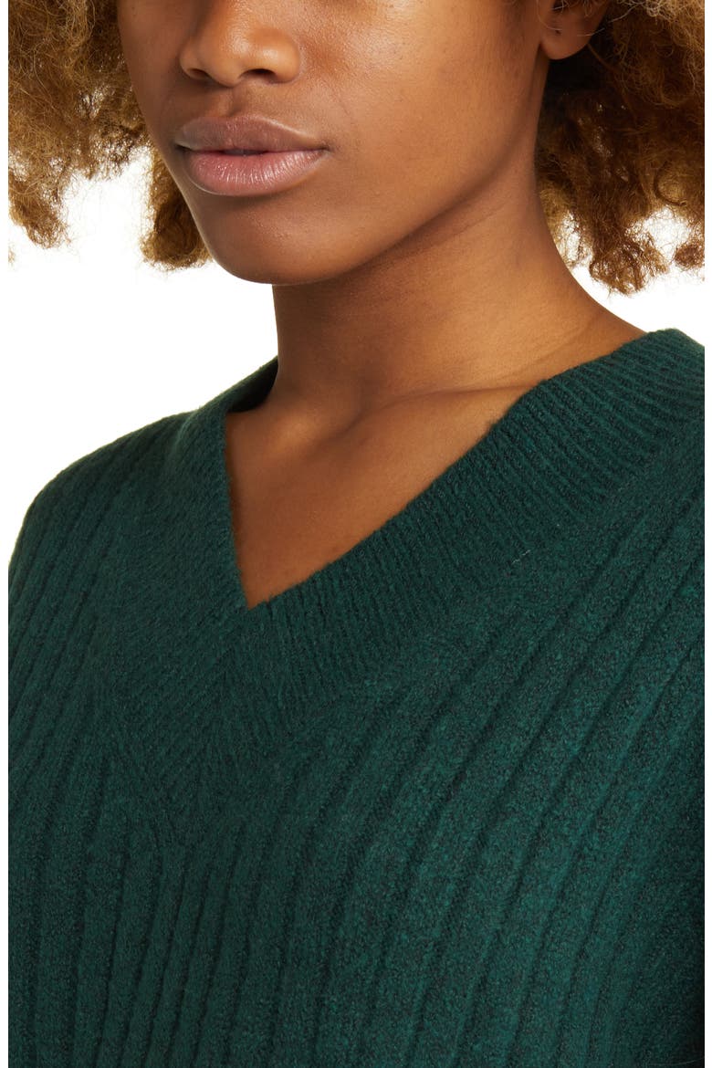 Boxy V-Neck Rib Sweater, Alternate, color, DARK GREEN