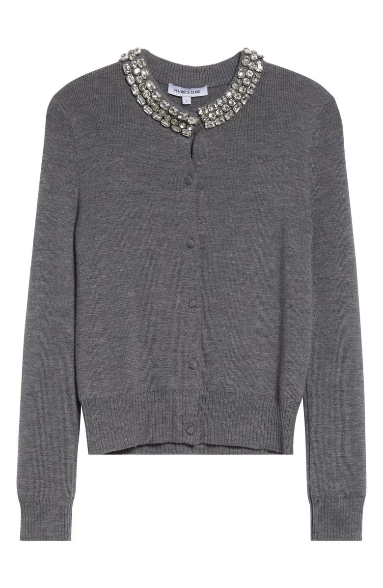 Veronica Beard Daro Embellished Collar Cardigan, Alternate, color, Dark Heather Grey