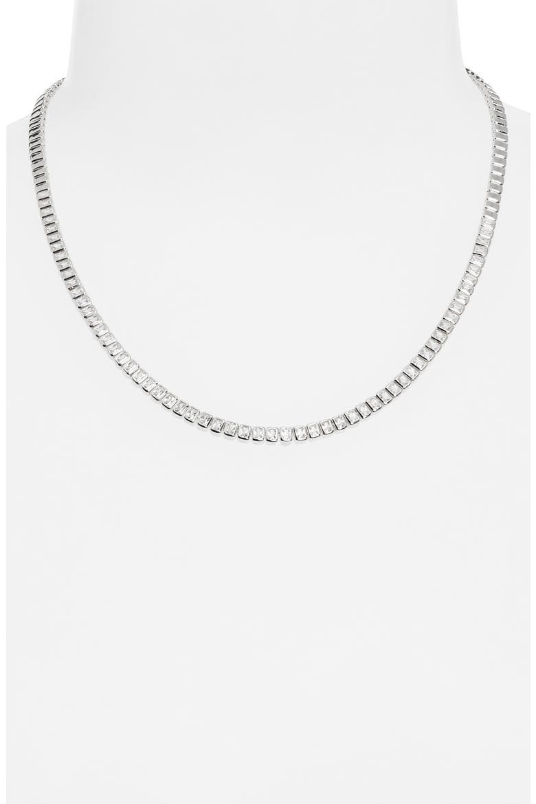 Partial Baguette Cubic Zirconia Frontal Necklace, Alternate, color, CLEAR- SILVER