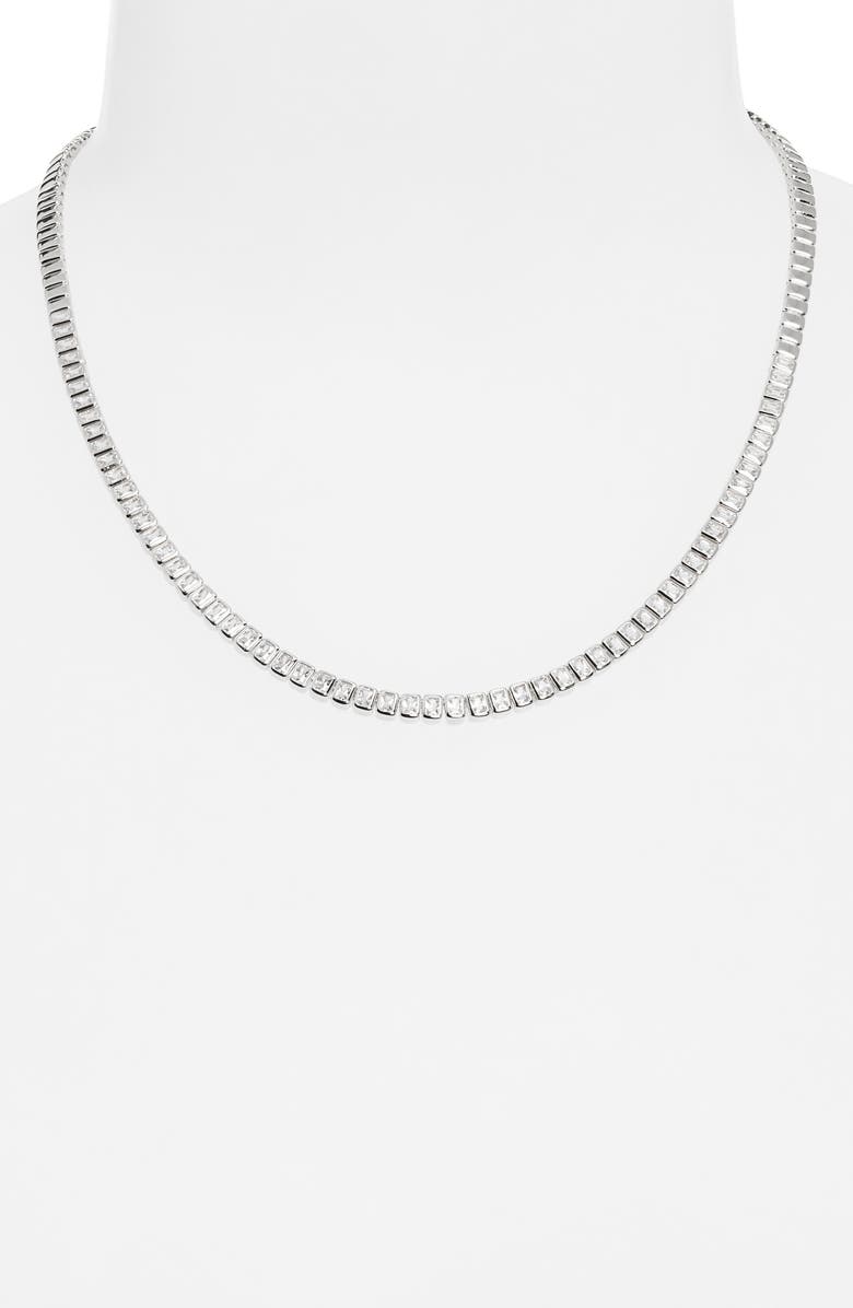 Nordstrom Partial Baguette Cubic Zirconia Frontal Necklace, Alternate, color, Clear- Silver