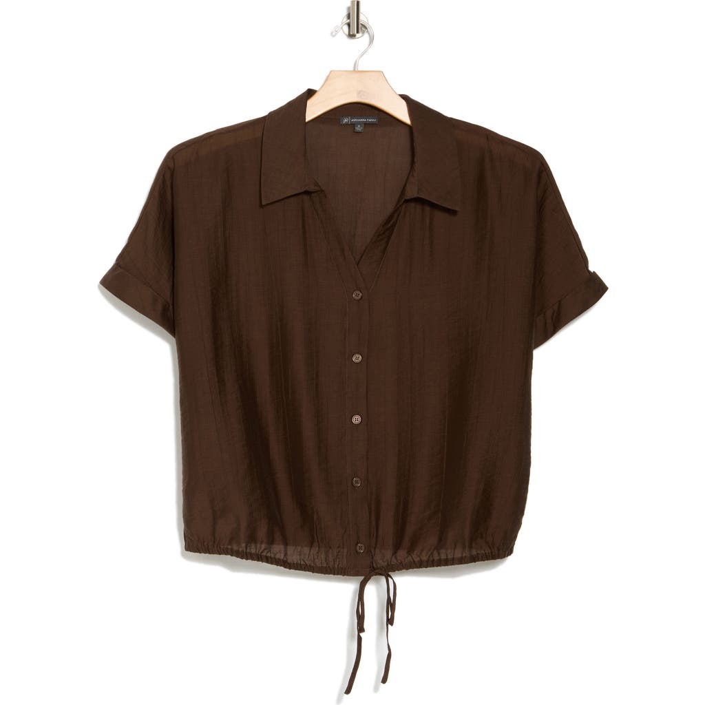 ADRIANNA PAPELL ADRIANNA PAPELL SHORT SLEEVE TIE FRONT BUTTON-UP SHIRT