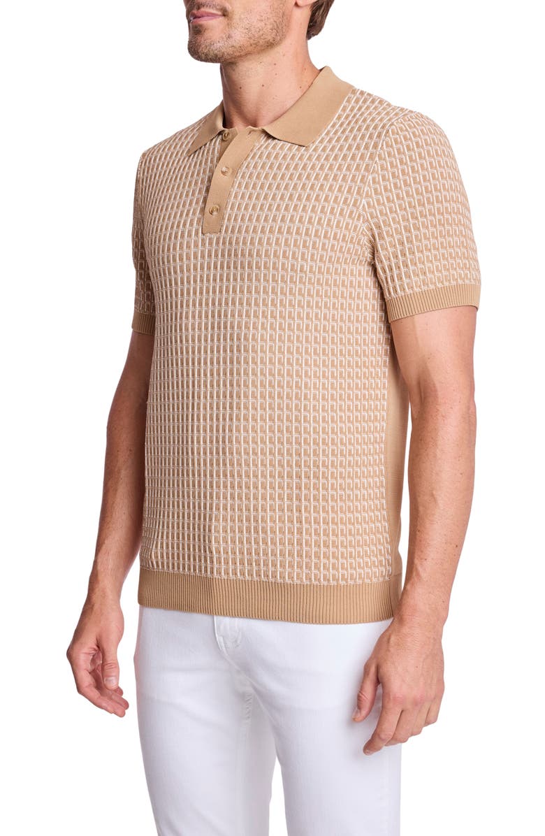 PAISLEY & GRAY Trim Fit Geometric Knit Polo, Alternate, color, Tan & White
