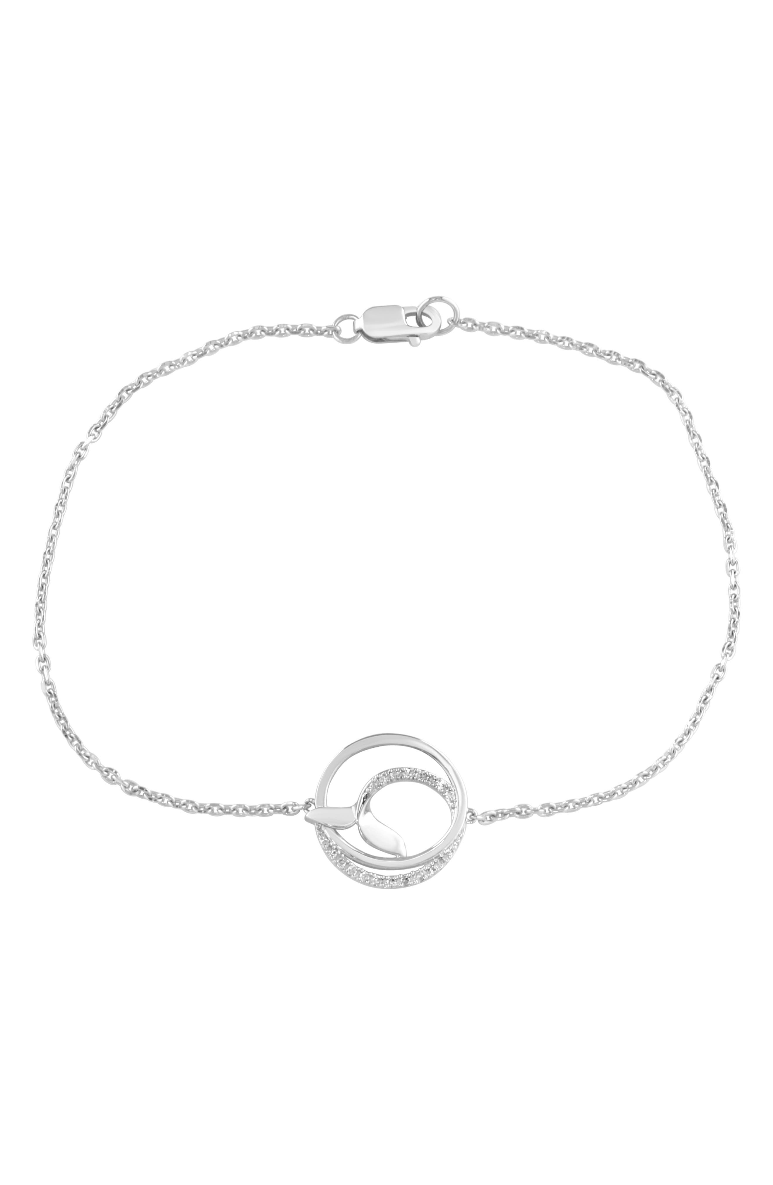 Sterling Silver Diamond Whale Tail Circle Bracelet