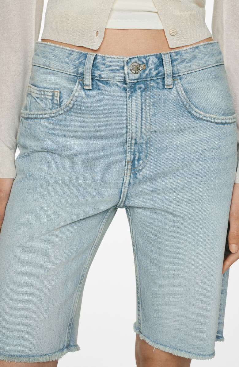 MANGO Frayed Hem Denim Bermuda Shorts, Alternate, color,