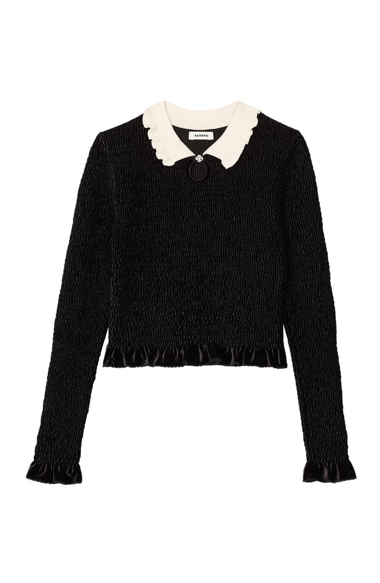 SANDRO Smocked top with contrasting neck, Alternate, color, 