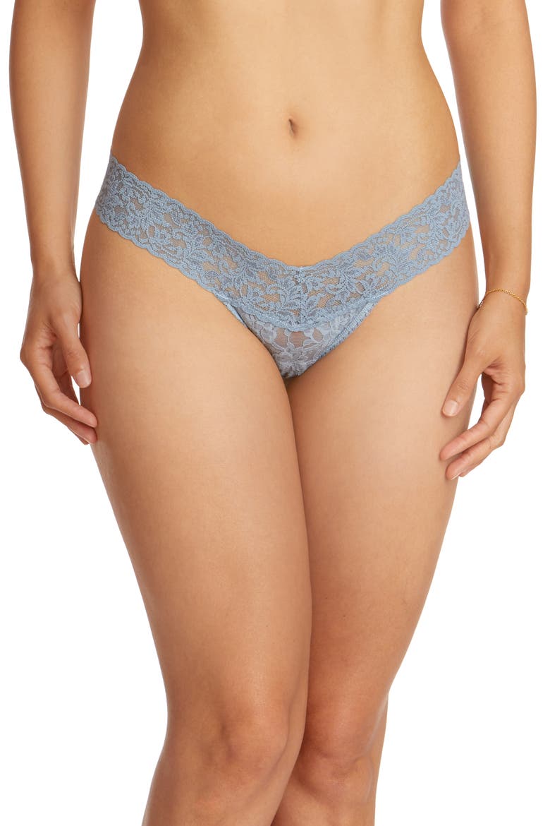 Signature Lace Low Rise Thong, Main, color, GREY MIST