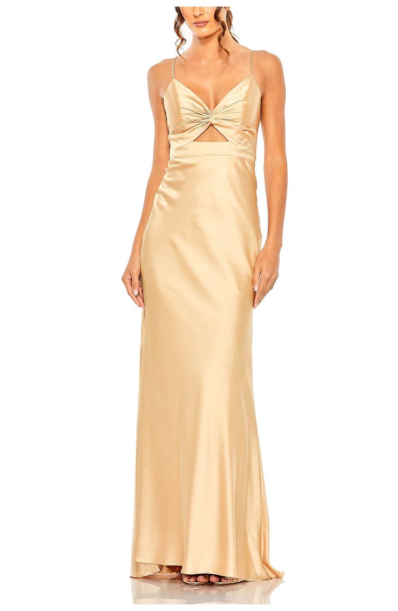 Mac Duggal Tie Front Dress with Keyhole Detail Dress, Main, color, Champagne