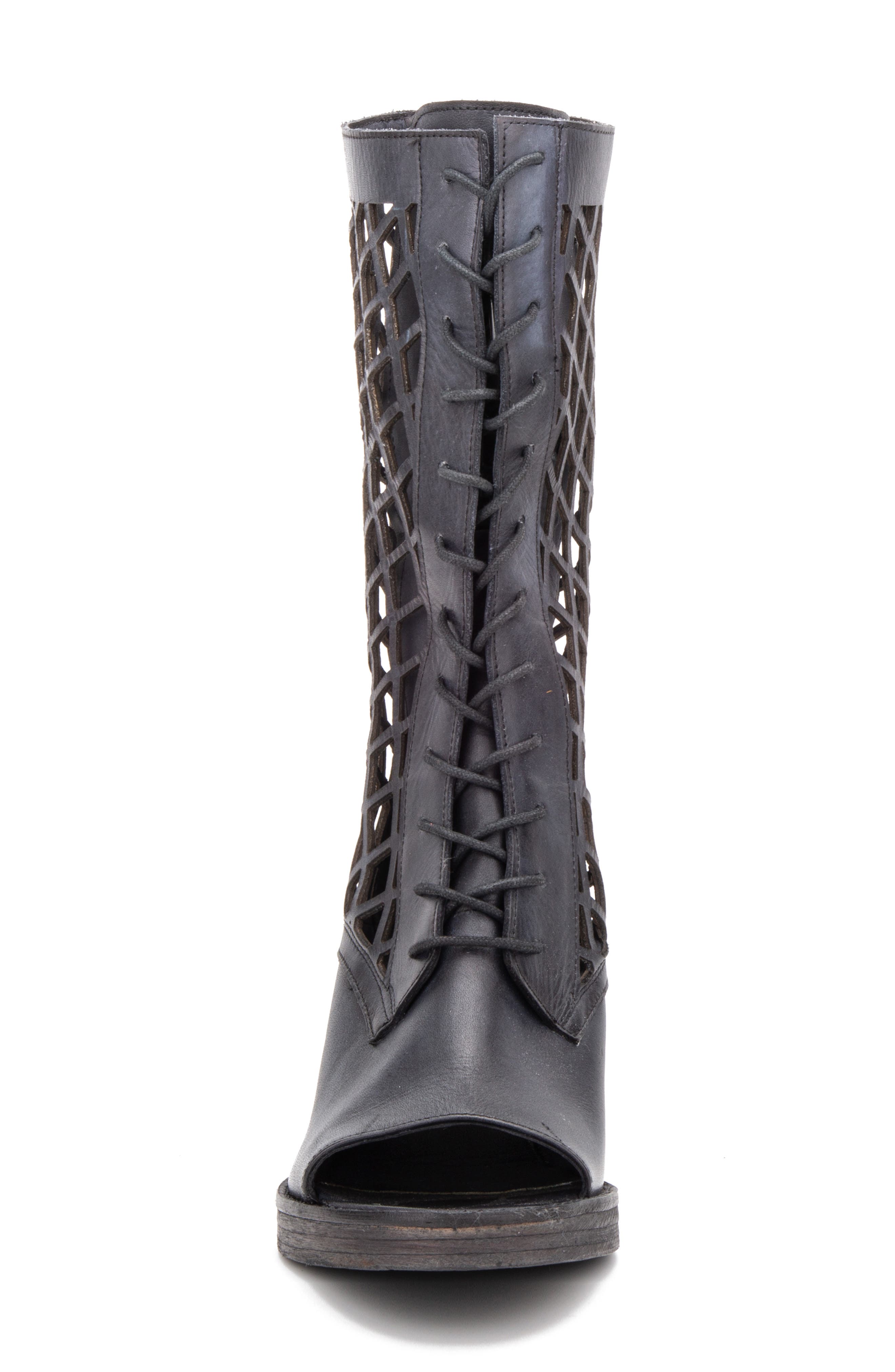 VINTAGE FOUNDRY Normandy Leather Fishnet Cutout Block Heel Boot, Alternate, color, Black