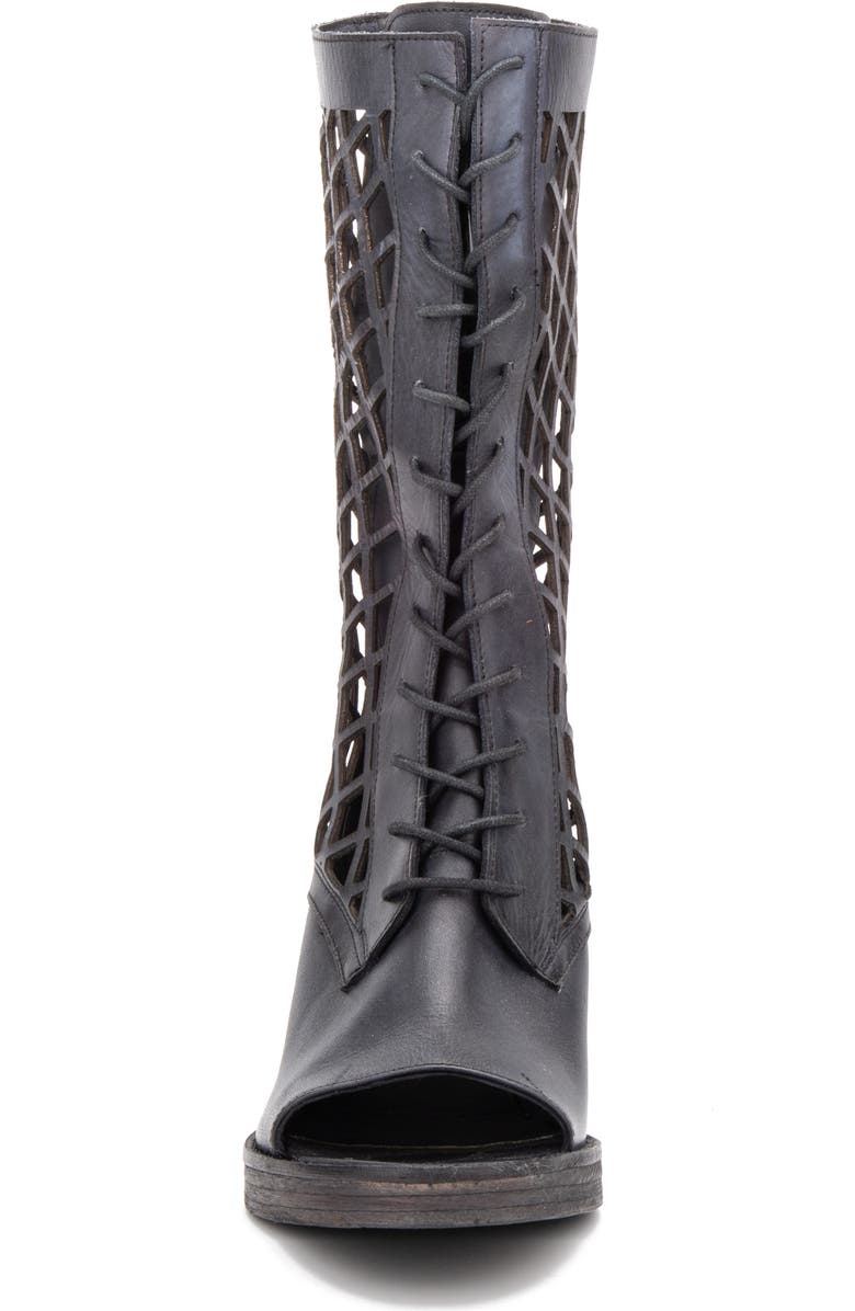 VINTAGE FOUNDRY Normandy Leather Fishnet Cutout Block Heel Boot, Alternate, color, Black