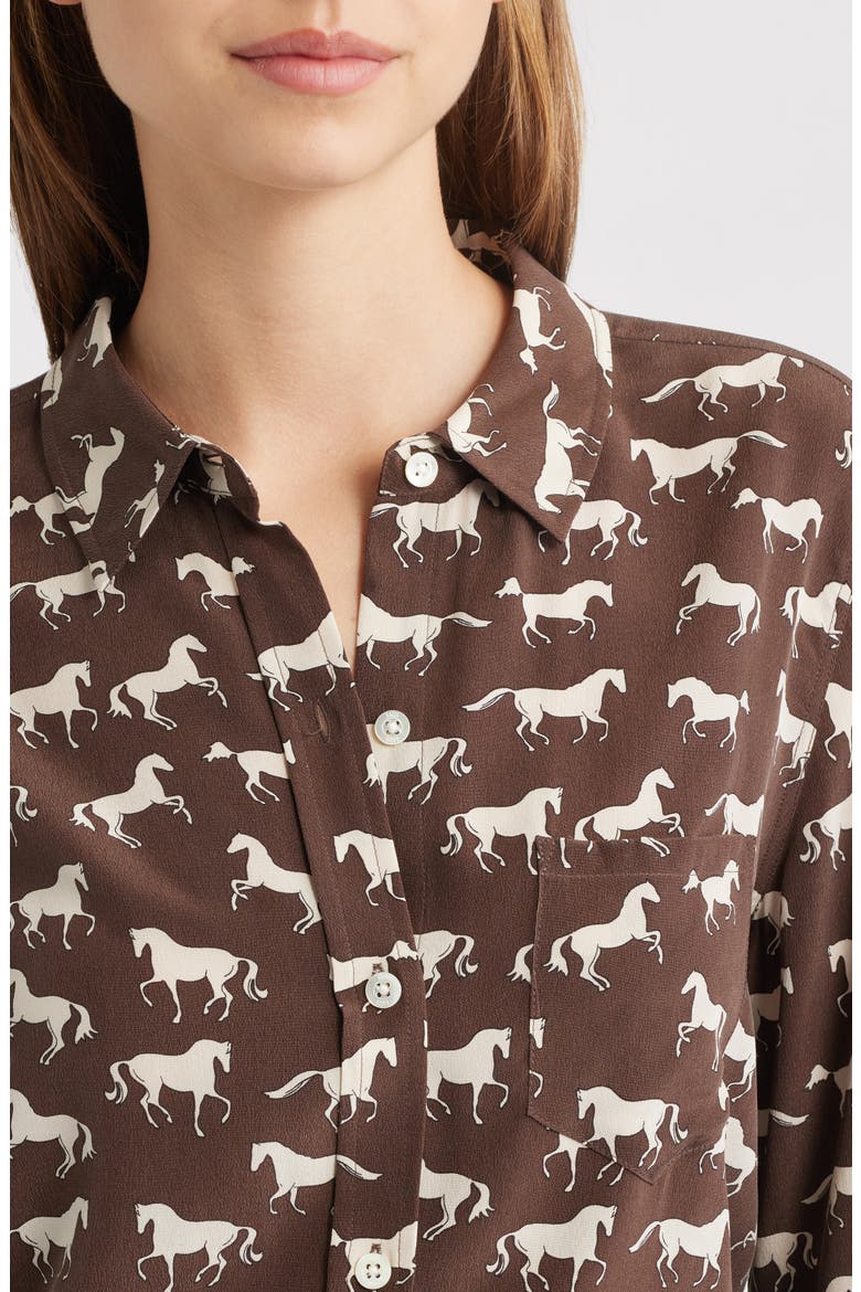 Kate Horse Print Silk Button-Up Shirt, Alternate, color, IVORY HORSES