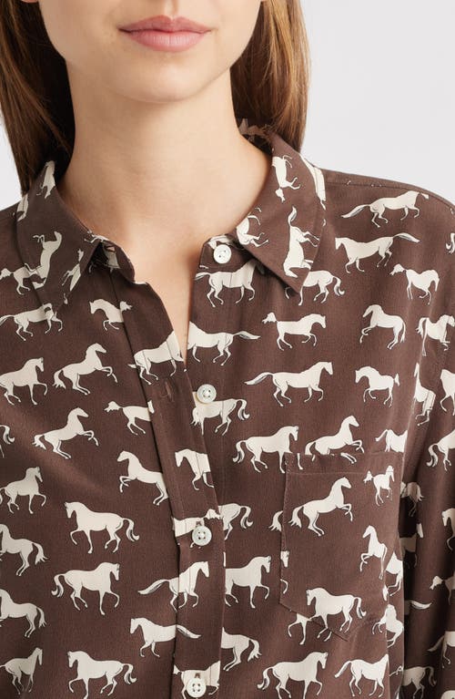 Rails Kate Horse Print Silk Button-up Shirt In Brown