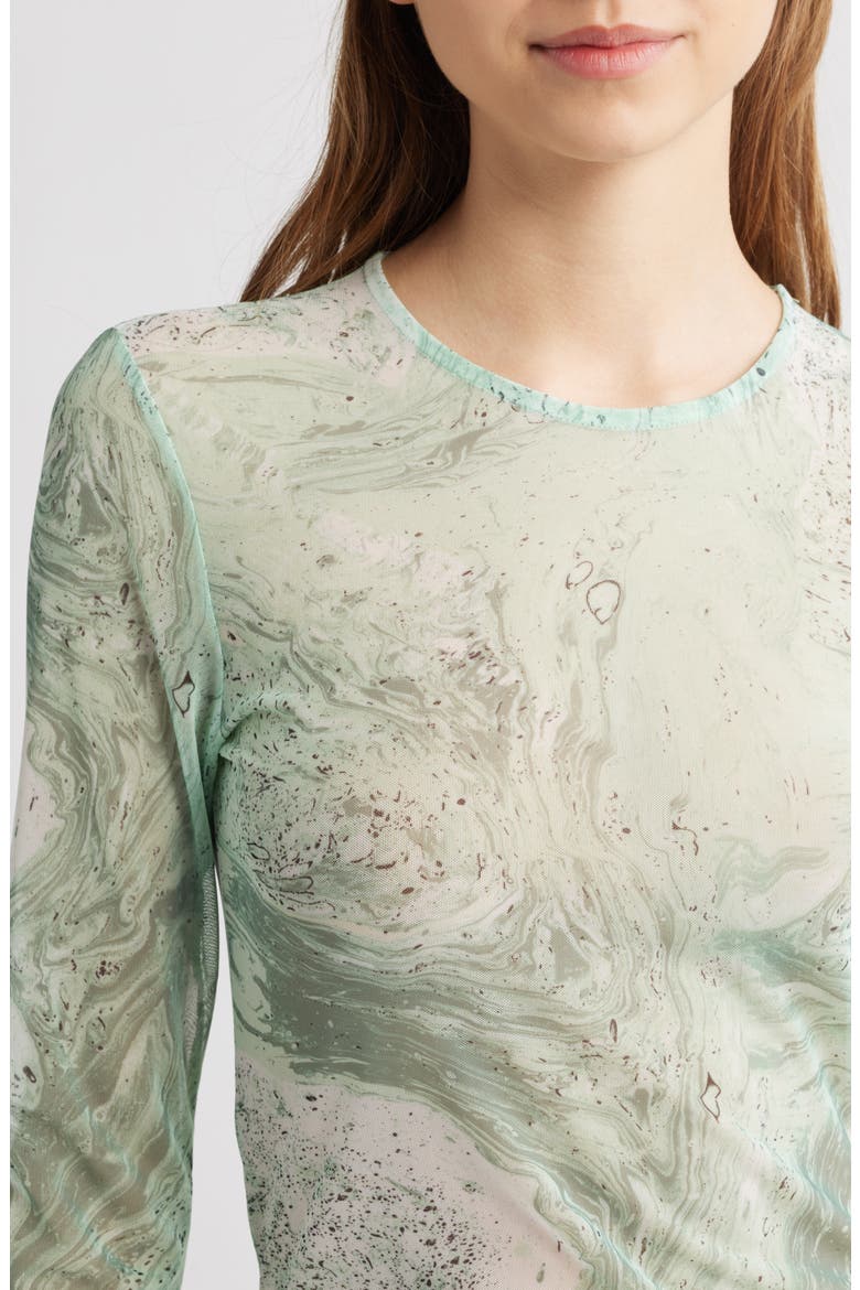 Marble Print Sheer Mesh Top, Alternate, color, GREEN MEDIUM DUSTY