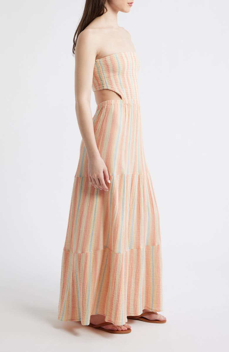 Rip Curl Premium Surf Stripe Strapless Tiered Cotton Maxi Dress, Alternate, color, Multi Color