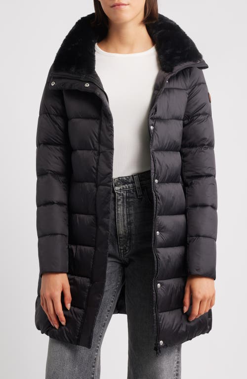 Save The Duck Dalea Faux Fur Collar Longline Puffer Jacket In Black