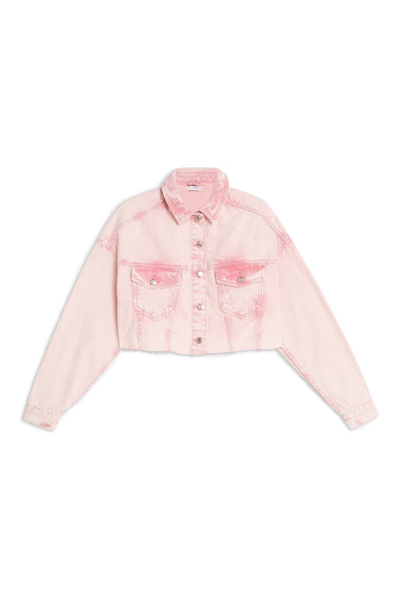 Acid Wash Jacked Denim Jacket, Alternate, color, PINK MULTI