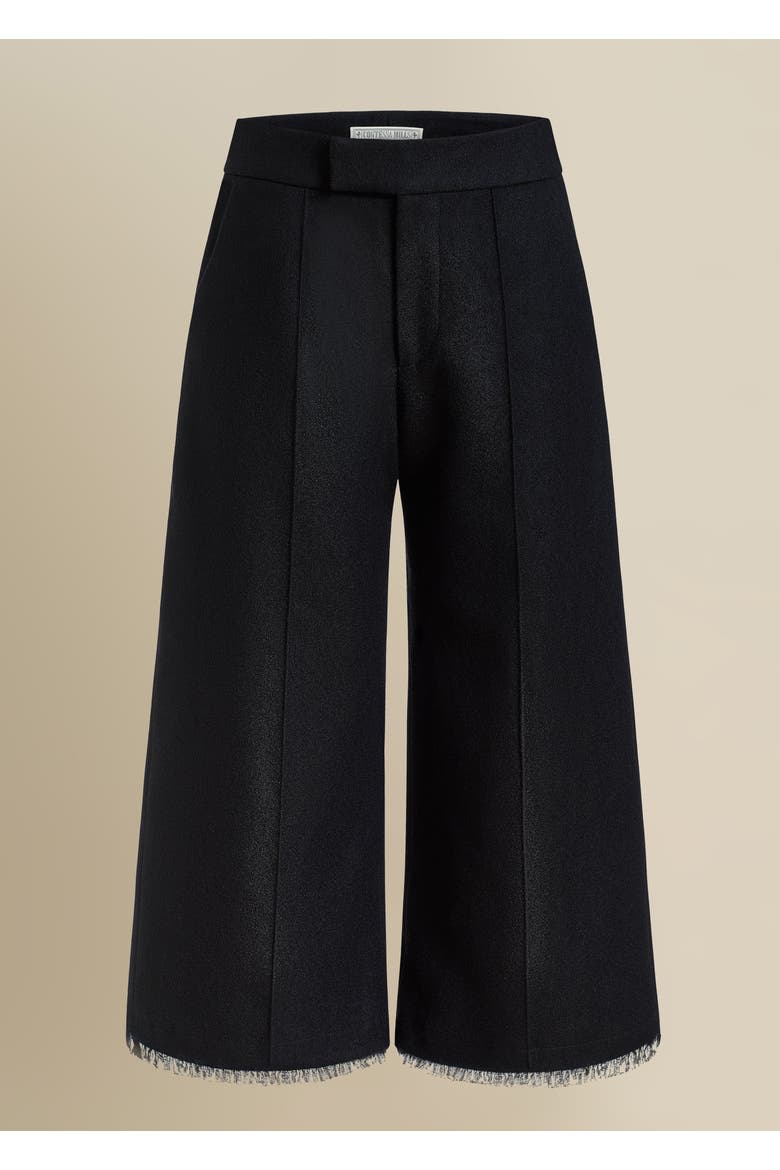 Salem Structured Thick Wool Ruffled-Hem Pant, Main, color, Black