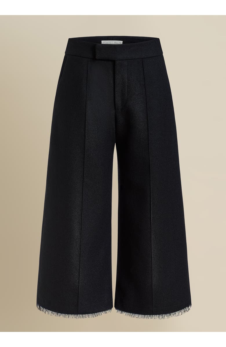 Contessa Mills Salem Structured Thick Wool Ruffled-Hem Pant, Main, color, Black