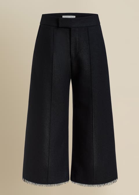 Salem Structured Thick Wool Ruffled-Hem Pant