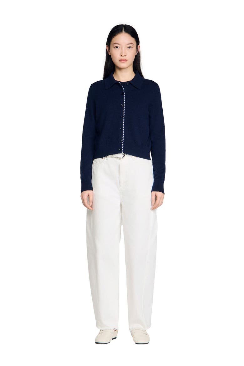 Striped wool-cashmere cardigan, Alternate, color, Navy blue